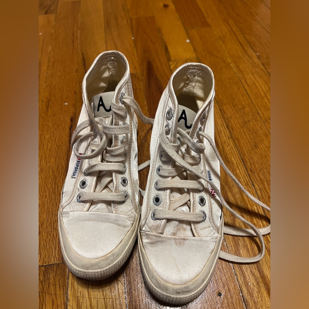 ALEXACHUNG x SUPERGA Collab white satin high top shoes size 35
